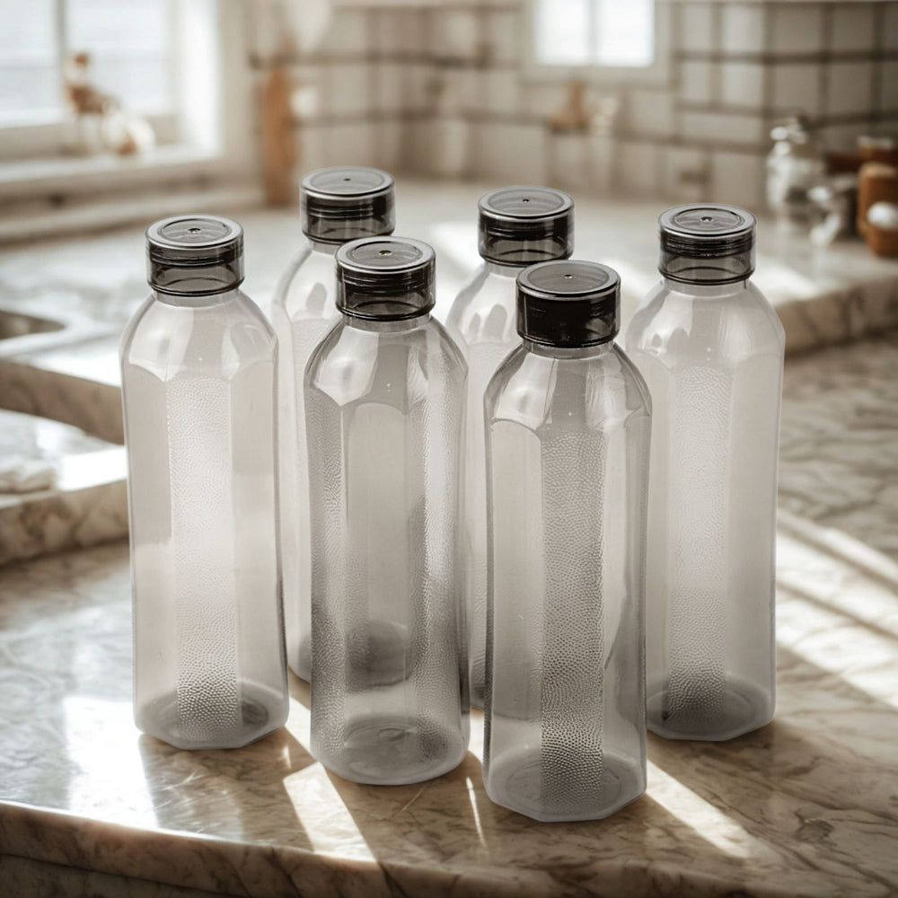 Steelo Hexa Plastic Water Bottle (1 Liter) Grey - Set Of 6 - 1 Unit