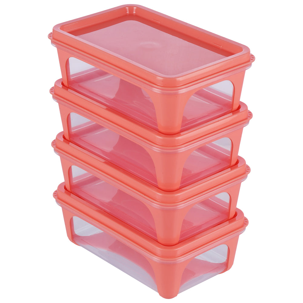 Unica 2K Rectangular Storage Container (Coral) 425 ml - Set of 4 - 1 U