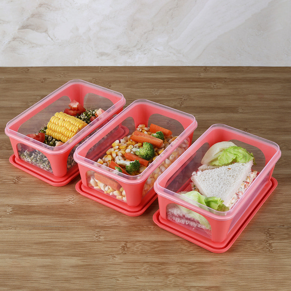 Unica 2K Rectangular Storage Container (Coral) 840 ml - Set of 3 - 1 U