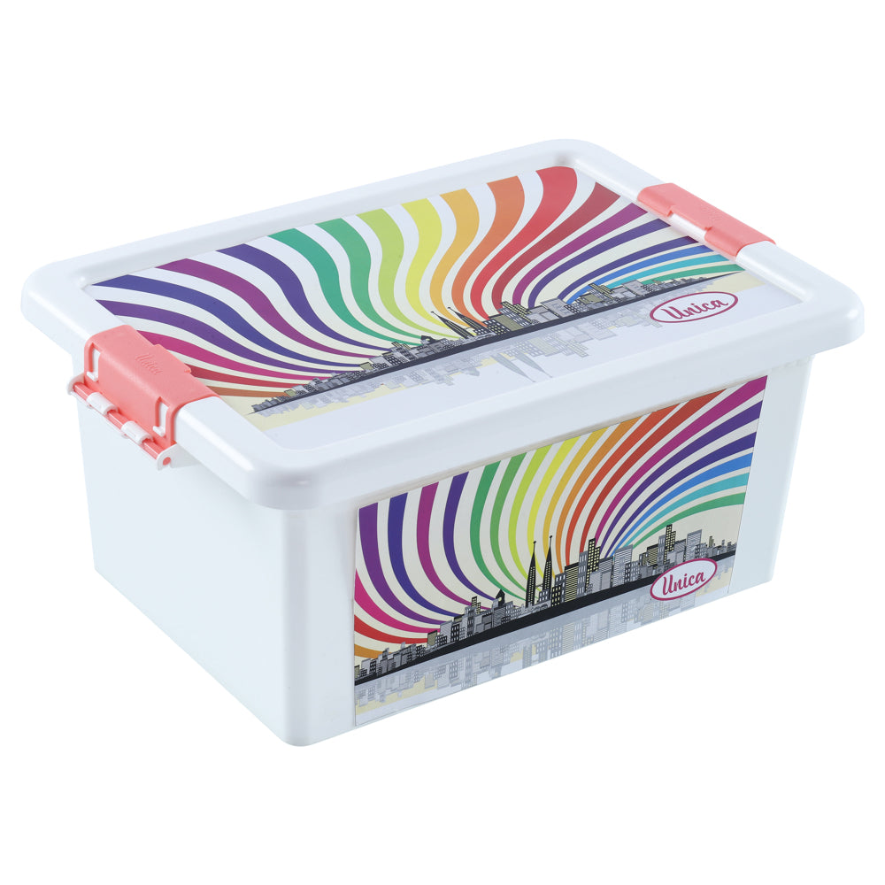 Unica Rainbow Print Storage Box (White & Coral) - 7.2 L - 1 U