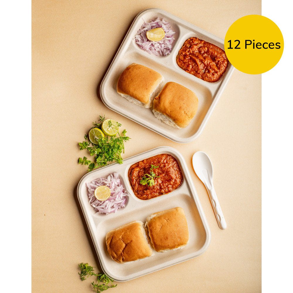 Vinay Trading Bagasse Square Plates 3 CP (11 Inch) - Set of 12: 1 Unit - 12 U