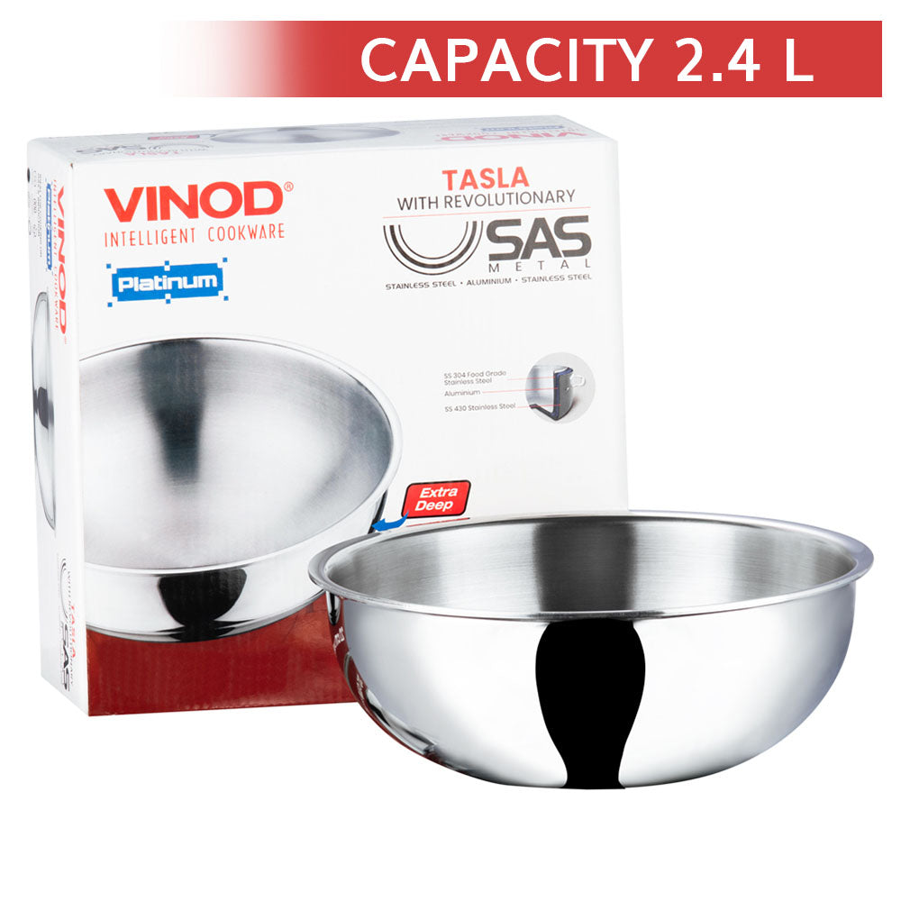 Vinod Platinum Stainless Steel Extra Deep Tasla (22 cm) - 2.4 L - 1 U