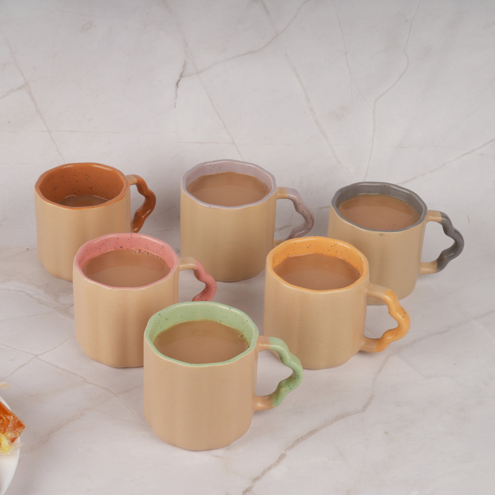 White Gold Ceramic Coffee Mug (Multicolour) 180 ml - Set Of 6 - 1 Unit