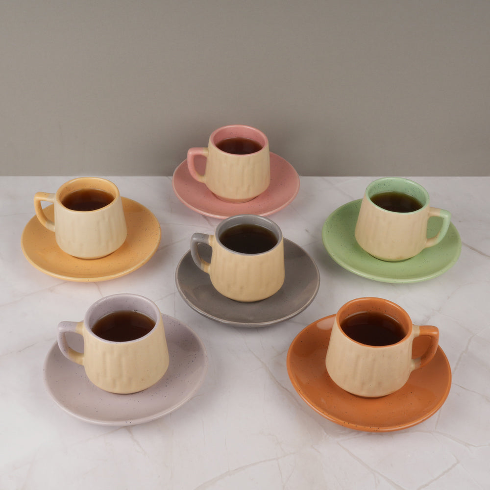 White Gold Ceramic Cup & Saucer (Multicolour) 180 ml - Set Of 6 - 1 Unit