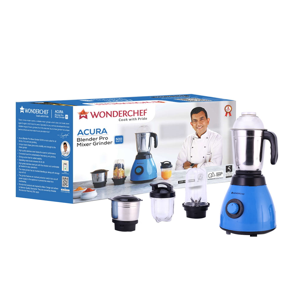 Wonderchef Acura Blender Pro Mixer Grinder with Jar (Black & Blue) - 500 W