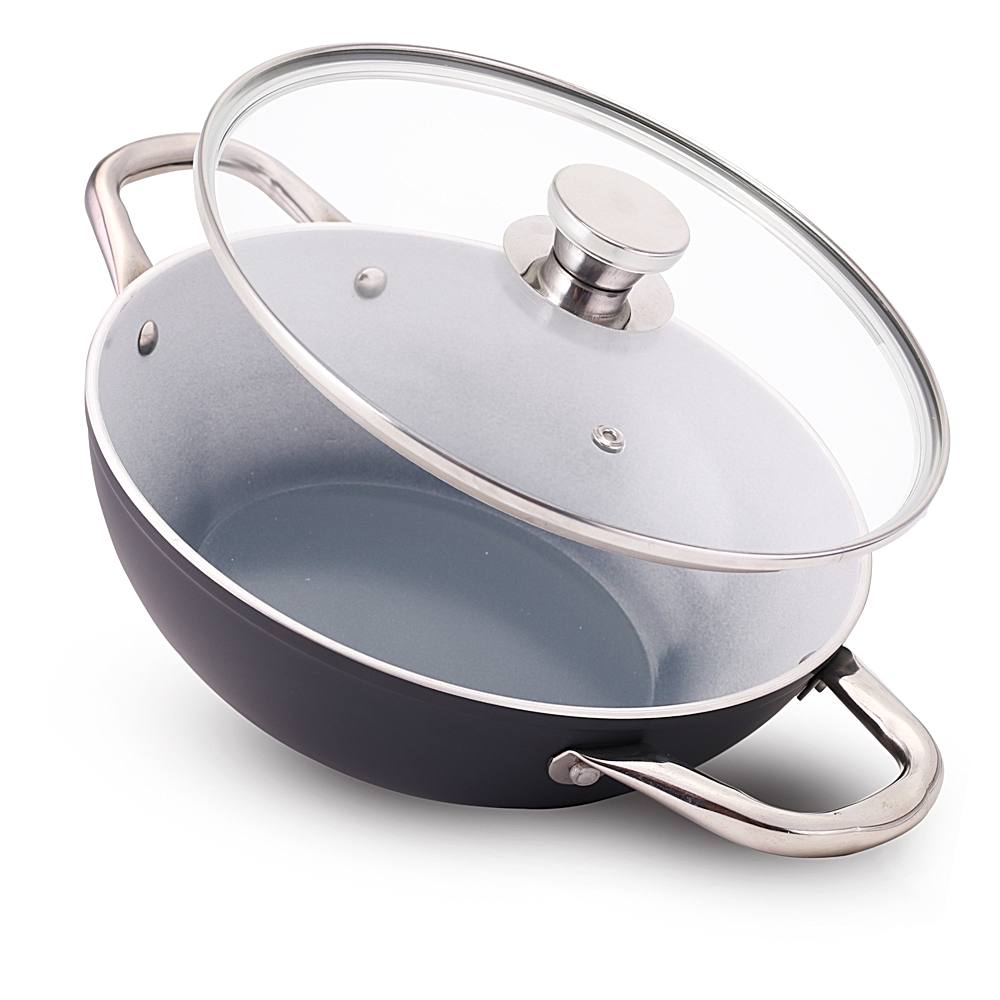 Wonderchef Eco-Glide Ceramic Coated Kadhai With Glass Lid (Grey) - 24Cm - 1 Unit