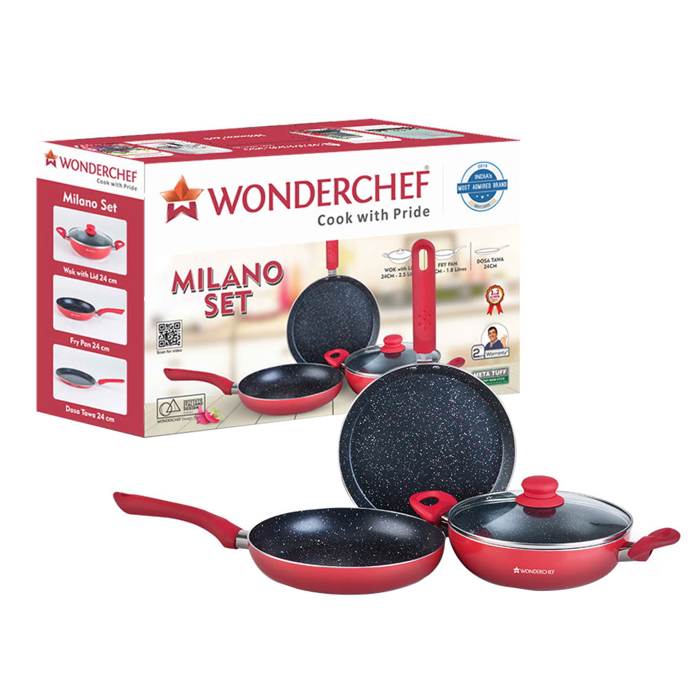 Wonderchef Milano Set (Red) - 4 Pieces - 1 U