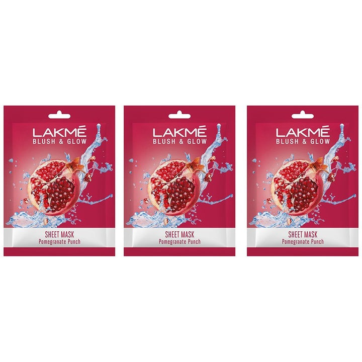 Lakme Set of 3 Blush & Glow Pomegranate Punch Sheet Mask - 25 ml each