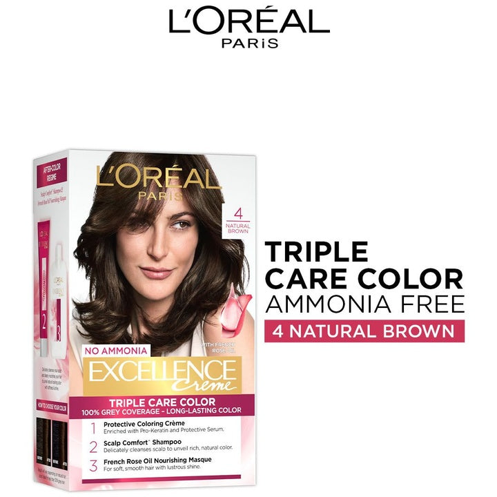 LOreal Paris New Excellence Creme Hair Color Shade 4 Natural Brown - 60g+60ml+12ml+40g