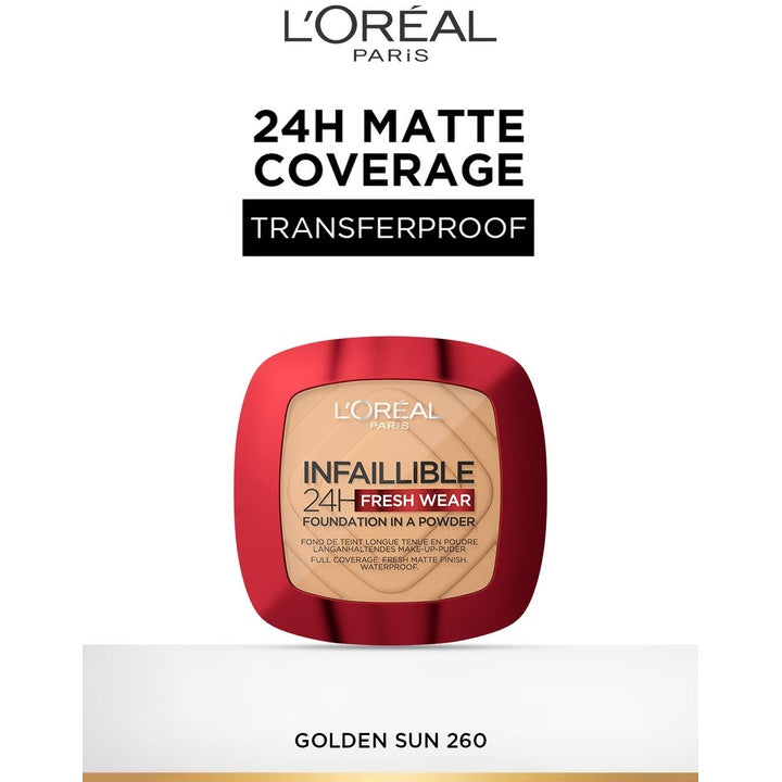 LOreal Paris Infallible 24H Fresh Wear Transferproof Powder Foundation - Golden Sun 260