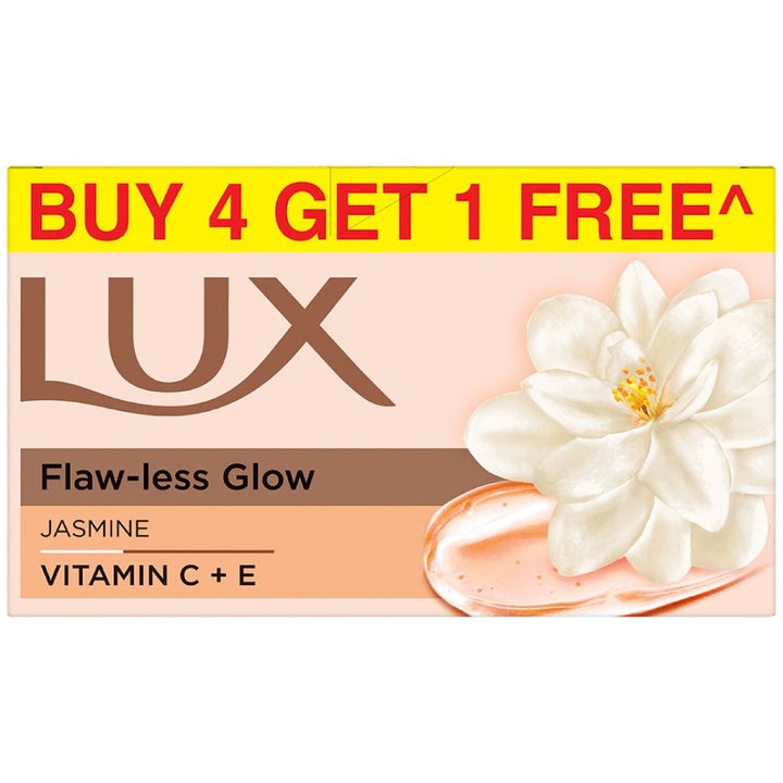 LUX Flaw-Less Glow Jasmine Soap with Vitamin C & E - 150 g Each - Buy 4 Get 1 Free