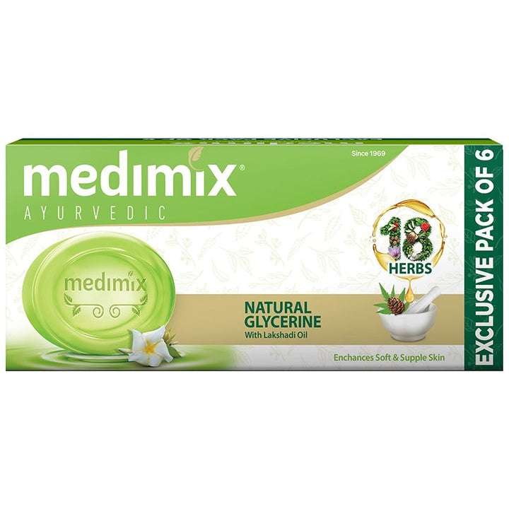 medimix AYURVEDIC Set of 6 Natural Glycerine Bathing Bar with Lakshadi Oil - 125 g each