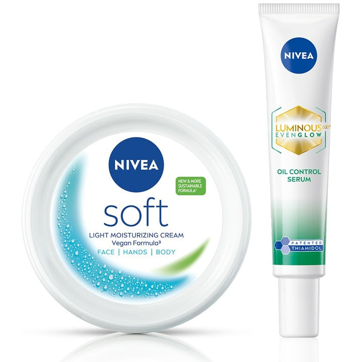 Nivea Set of Luminous Even Glow Oil Control Serum 40ml & Soft Moisturizing Cream 300ml