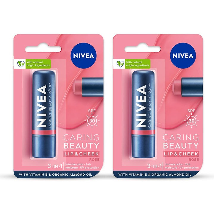 Nivea Set Of 2 Caring Beauty SPF 30 Lip & Cheek Tint With Vitamin E 4.8g Each - Rose