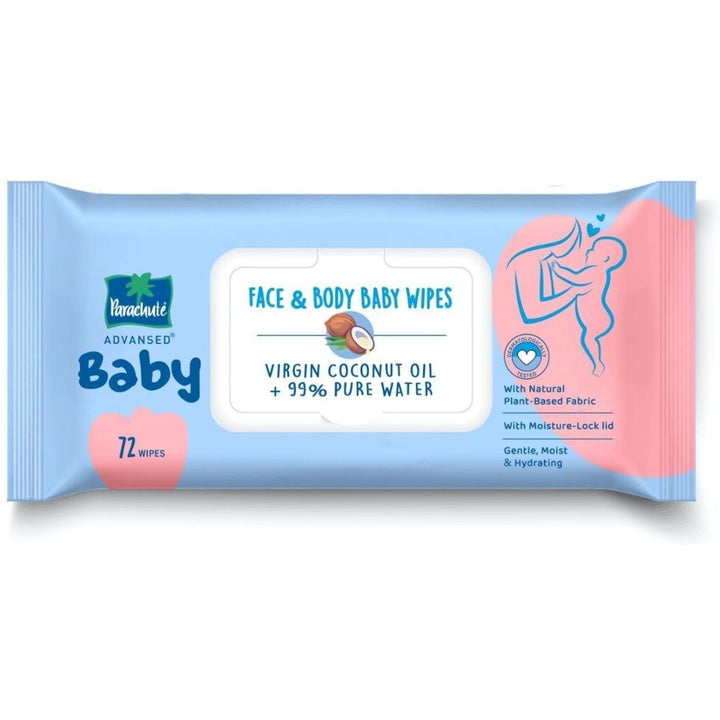 Parachute Advansed Baby Face & Body Wipes With Virgin Coconut Oil - 72 wipes