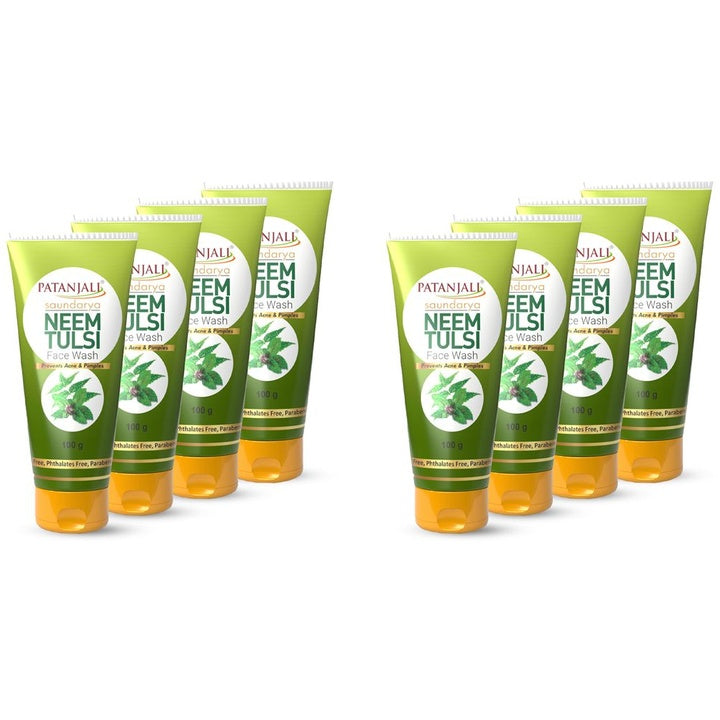 Patanjali Set of 8 Soundarya Neem Tulsi Face Wash to Prevent Acne & Pimple - 100 g Each