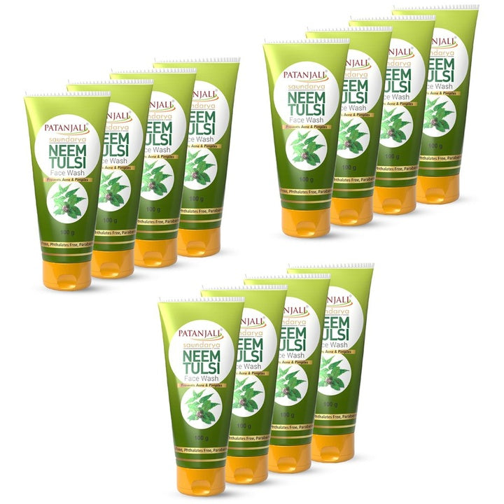 Patanjali Set of 12 Saundarya Neem Tulsi Face Wash to Prevent Acne & Pimple - 100 g Each