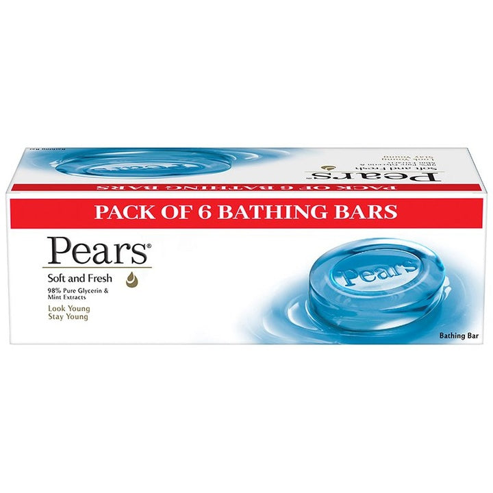 Pears Set of 6 Soft & Fresh Bathing Bar with 98% Pure Glycerine & Mint Extract - 125g each