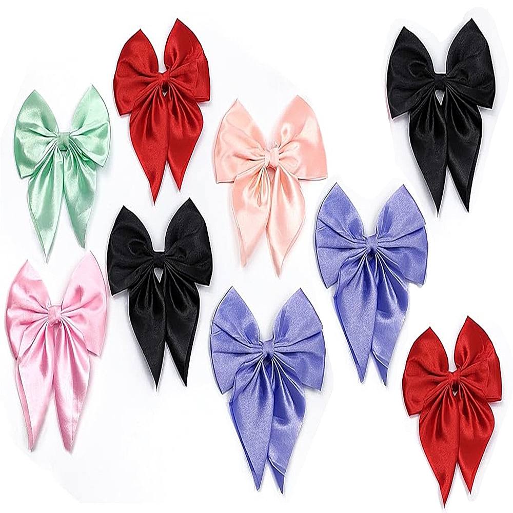 JB Home Navratri Colourful Silky Satin Hair Bow Clips - Pack Of 9 - 1 Unit