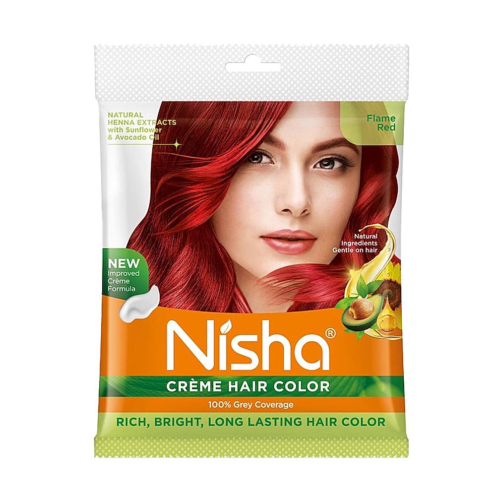 Nisha Creme Hair Colour - Flame Red (20 g + 20 ml)