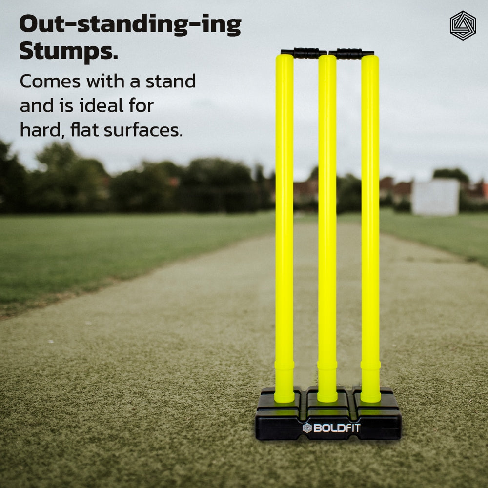 Boldfit Plastic Cricket Stumps With Stand & Bails Kit -Green - 1 U