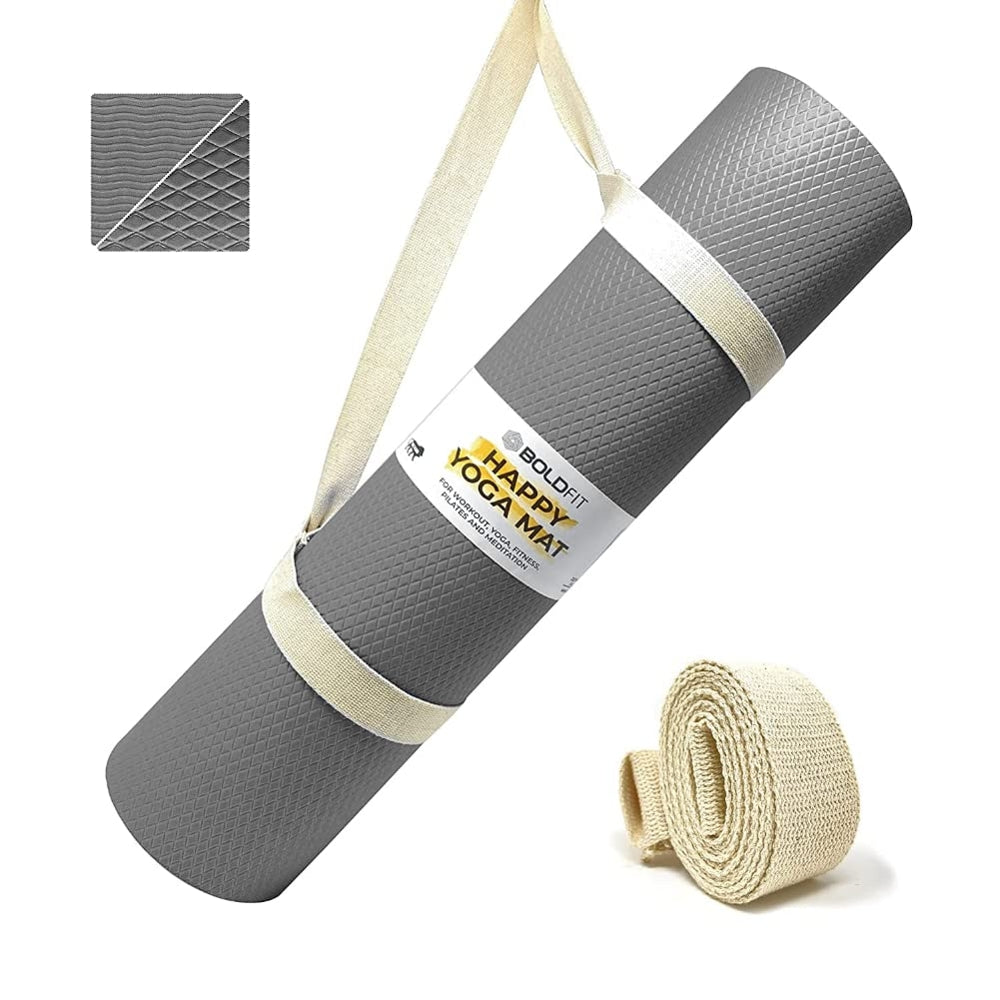 Boldfit Yoga Mat With Carry Strap (4 mm) - Grey - 1 U