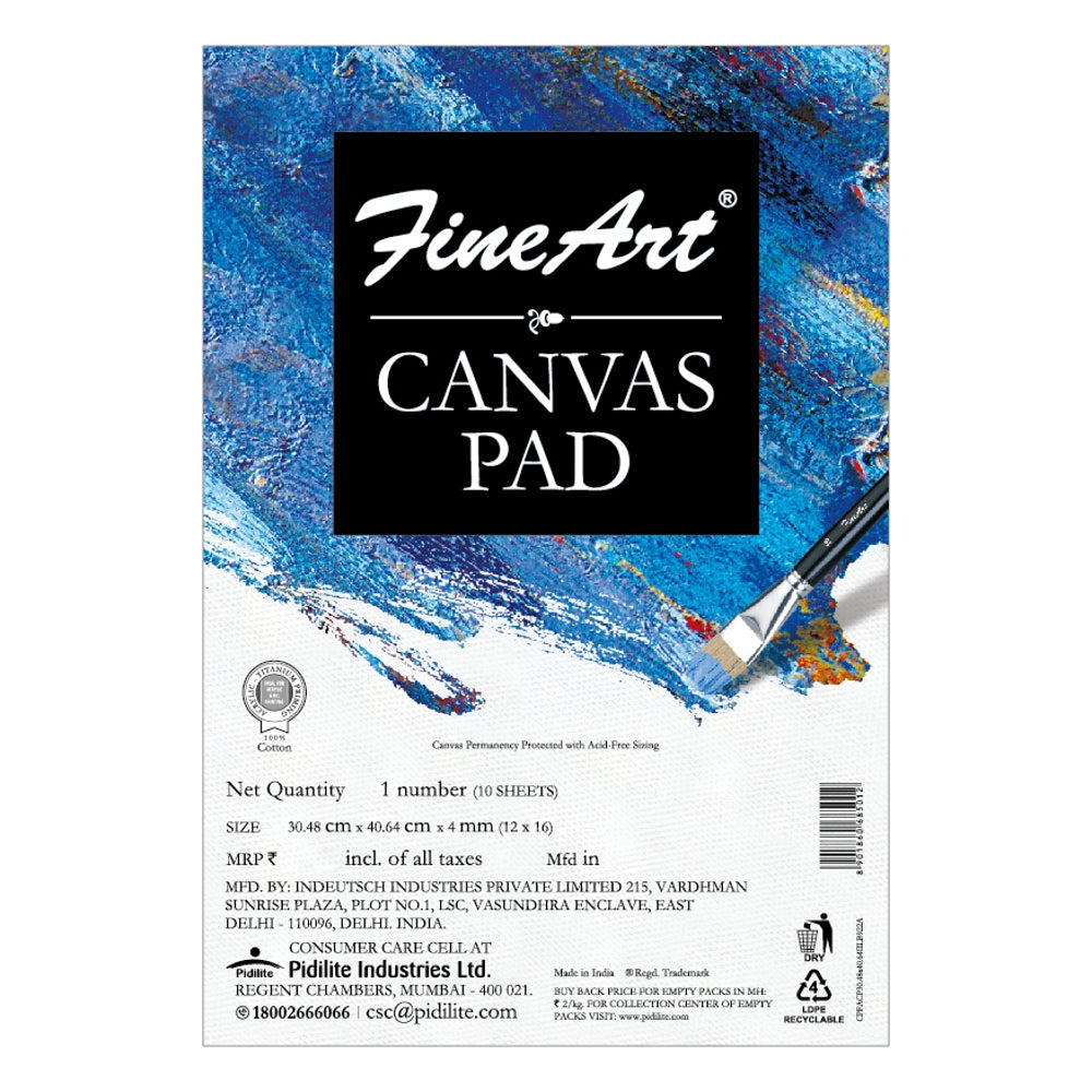 Pidilite Fine Art Canvas Pad (12x16 Inches) - 12 x 16 Inches