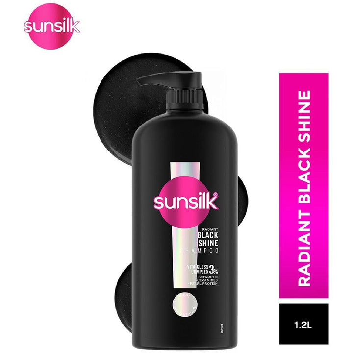 Sunsilk Radiant Black Shine Shampoo with 3% Vita-Gloss Complex for Smooth Shine - 1.2L