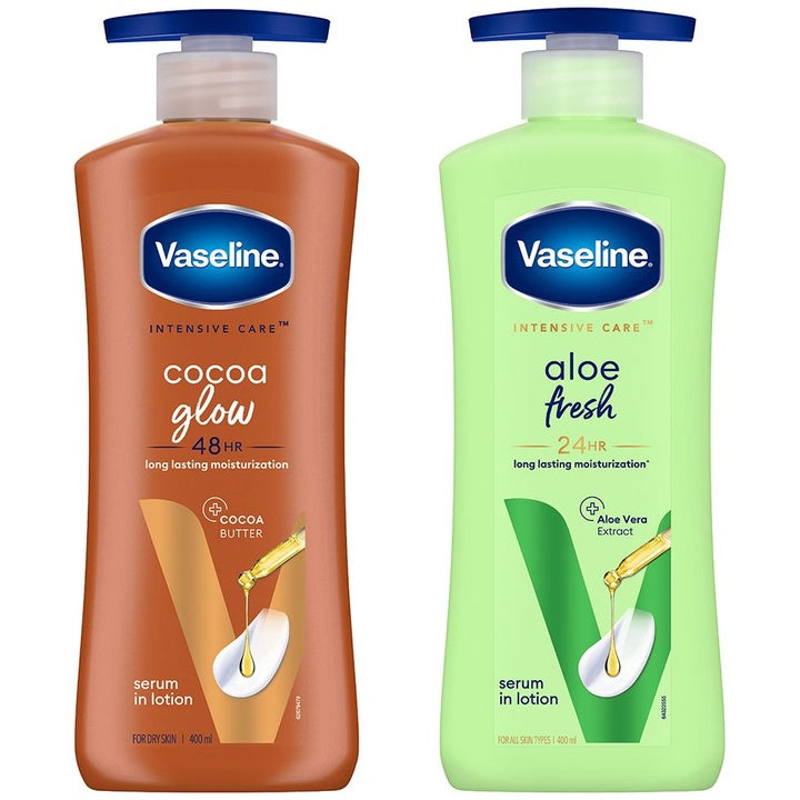 Vaseline 2Pcs Intensive Care Cocoa Glow & Aloe Fresh Body Lotions - 400ml each