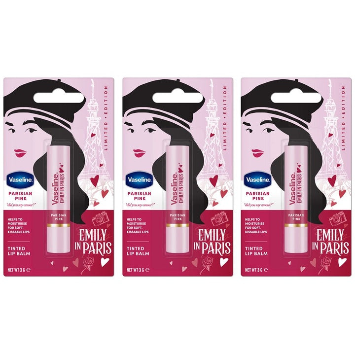 Vaseline Set of 3 Emily in Paris Limited Edition Tinted Lip Balm 3g Each- Parisian Pink