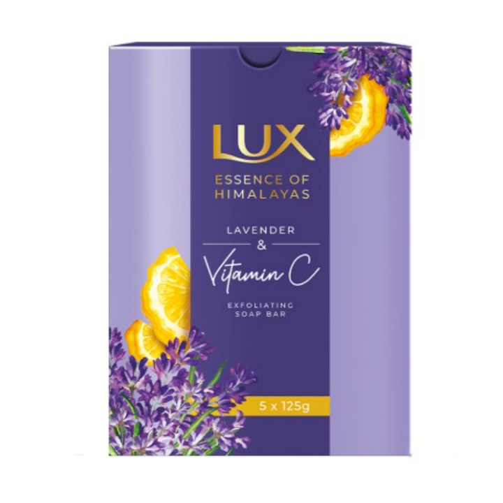 LUX Essence of Himalayas Set of 5 Lavender & Vitamin C Exfoliating Soap Bar - 125g each