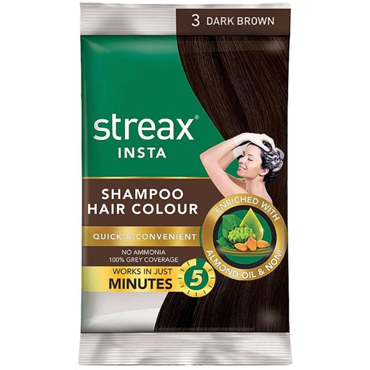 Streax Insta Shampoo Hair Colour - 3 Dark Brown