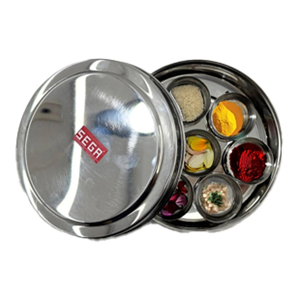 Sega Stainless Steel Pooja Dabba With Wati - Set Of 8 - 1 U