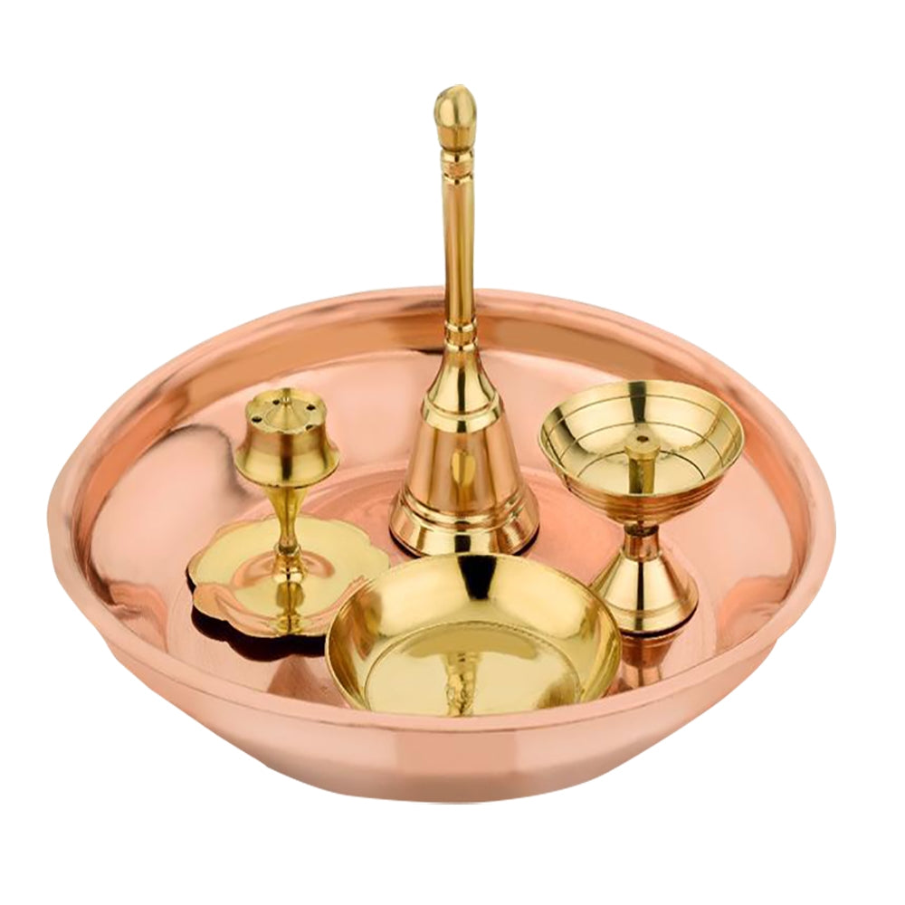 Copper Pooja Thali Set - 5 Pieces - 5 U