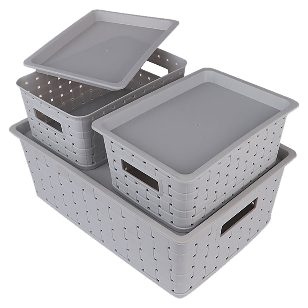 Happy Family Cannes Storage Baskets With Lid - Grey - 3 U