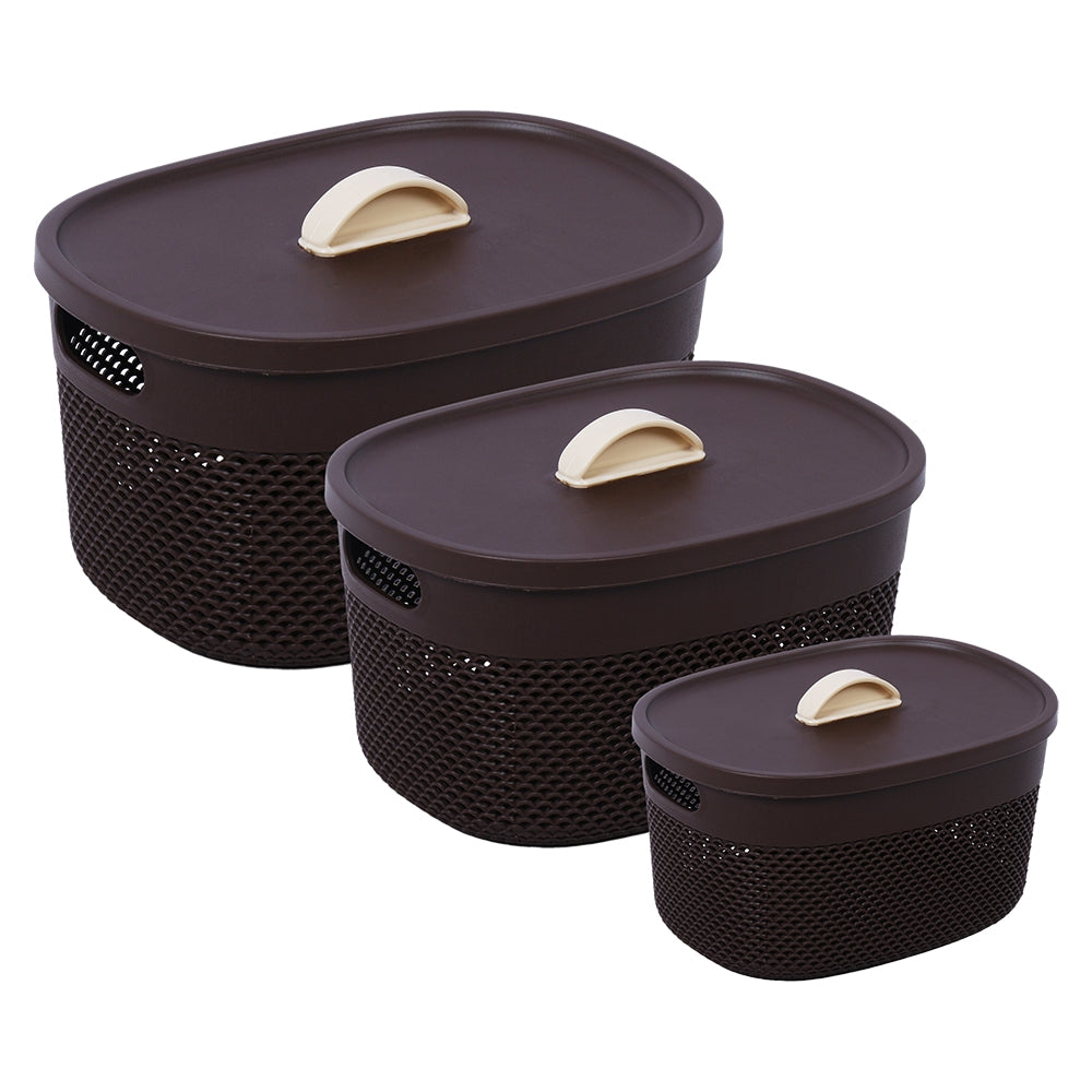 Happy Family Estonia Multipurpose Baskets With Lid - Brown - 3 U
