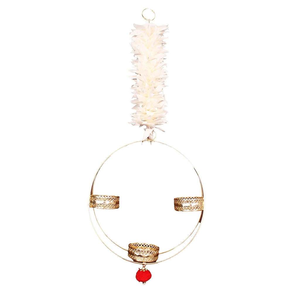 Decorative Gajra Hanging Diya 2 - White & Gold - 1 U