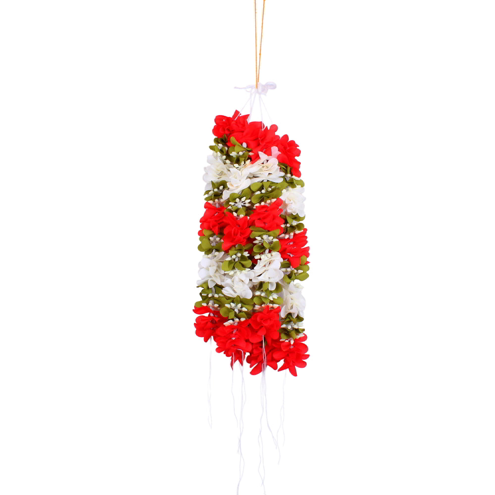 Fabric Red & White Hair Gajra Set Pack Of 6 - 1 Unit