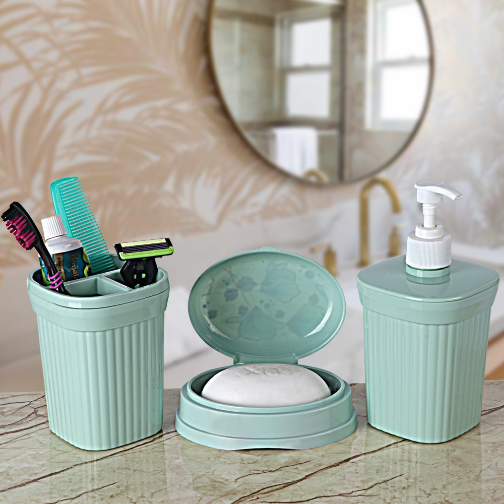 Happy Family Splash Bathroom Accessories Set (Green) - 3 Pieces - 3 U