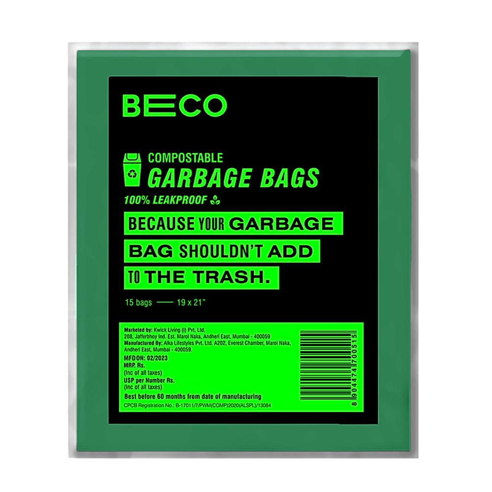 BECO Compostable Medium Garbage Bags - 19x21 Inches - 15 U