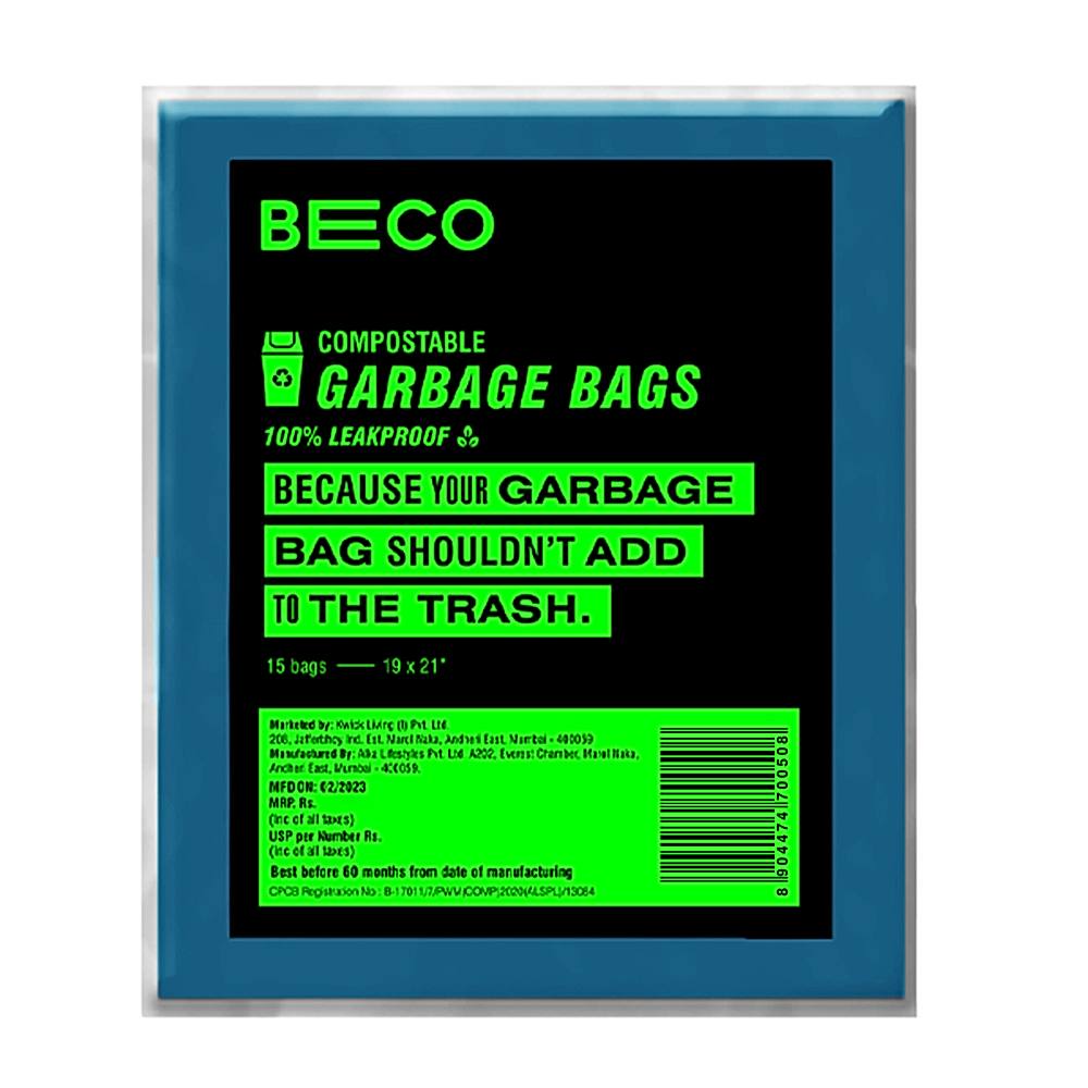 BECO Compostable Medium Garbage Bags - 19x21 Inches - 15 U