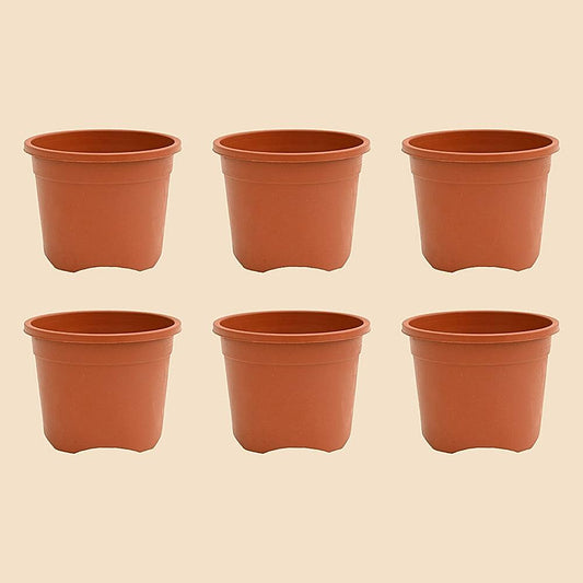 Ugaoo Garden Plastic Planter Pots (Brown) - 6 Pieces - 1 U