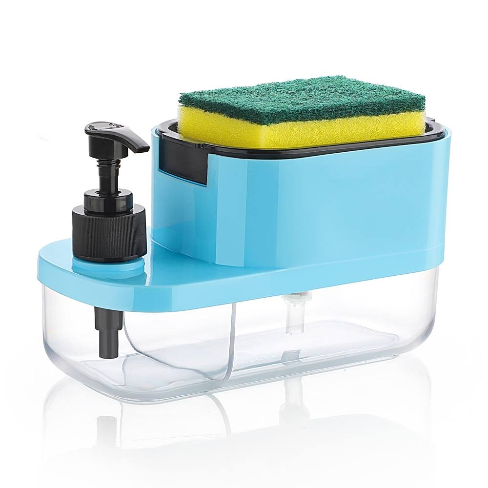 Indigo 3 In 1 Soap Pump Dispenser With Sponge Holder - Blue - 1 U