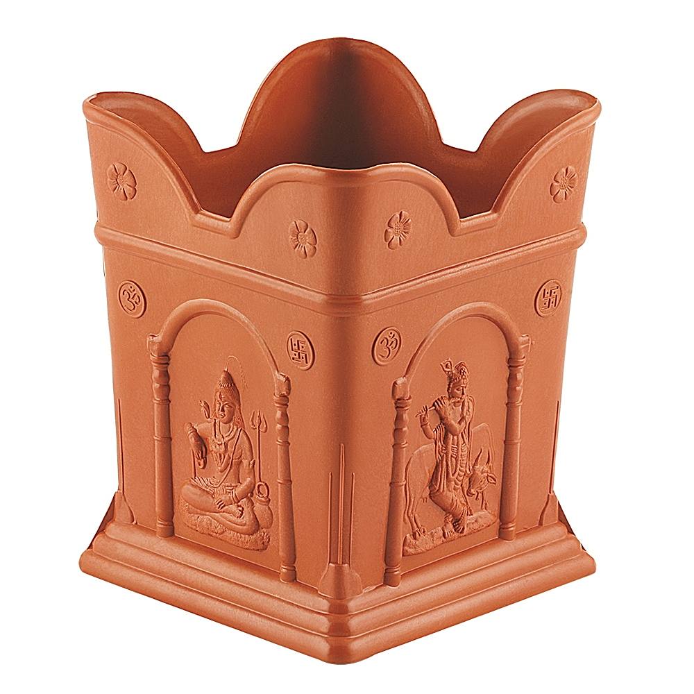 Rajesh Small Square Tulsi Pot - Brown - 1 U