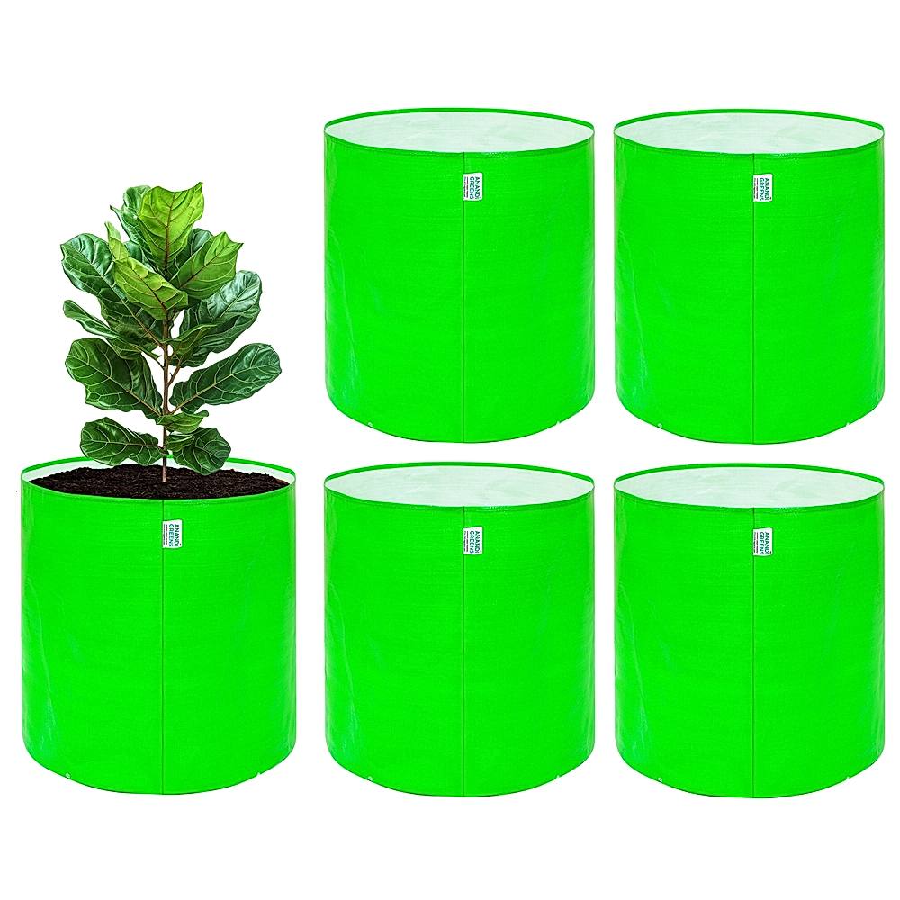 Anandi Green's HDPE Round Plant Grow Bag 260 GSM - 15x15 Inch (Green) Set of 5 - 1 U