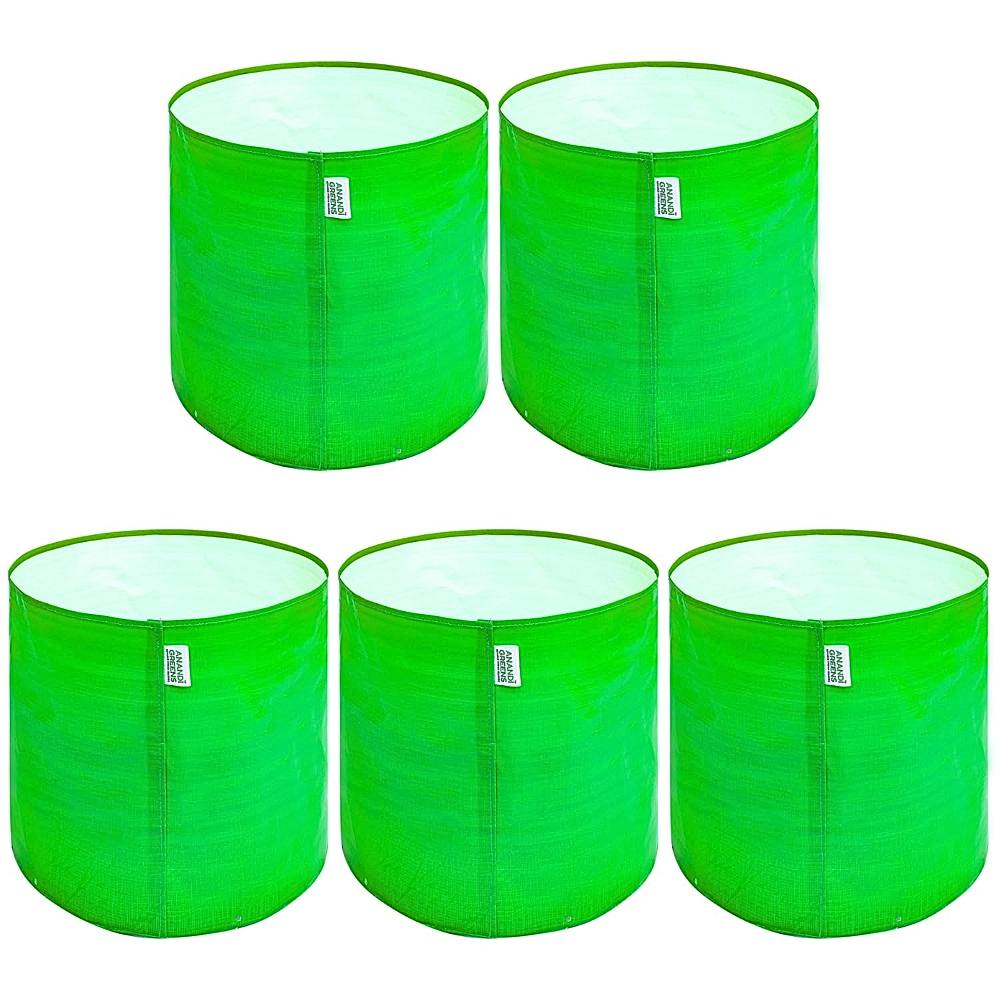 Anandi Green's HDPE Round Plant Grow Bag 220 GSM - 12 x 12 Inch (Green) Set of 5 - 1 U