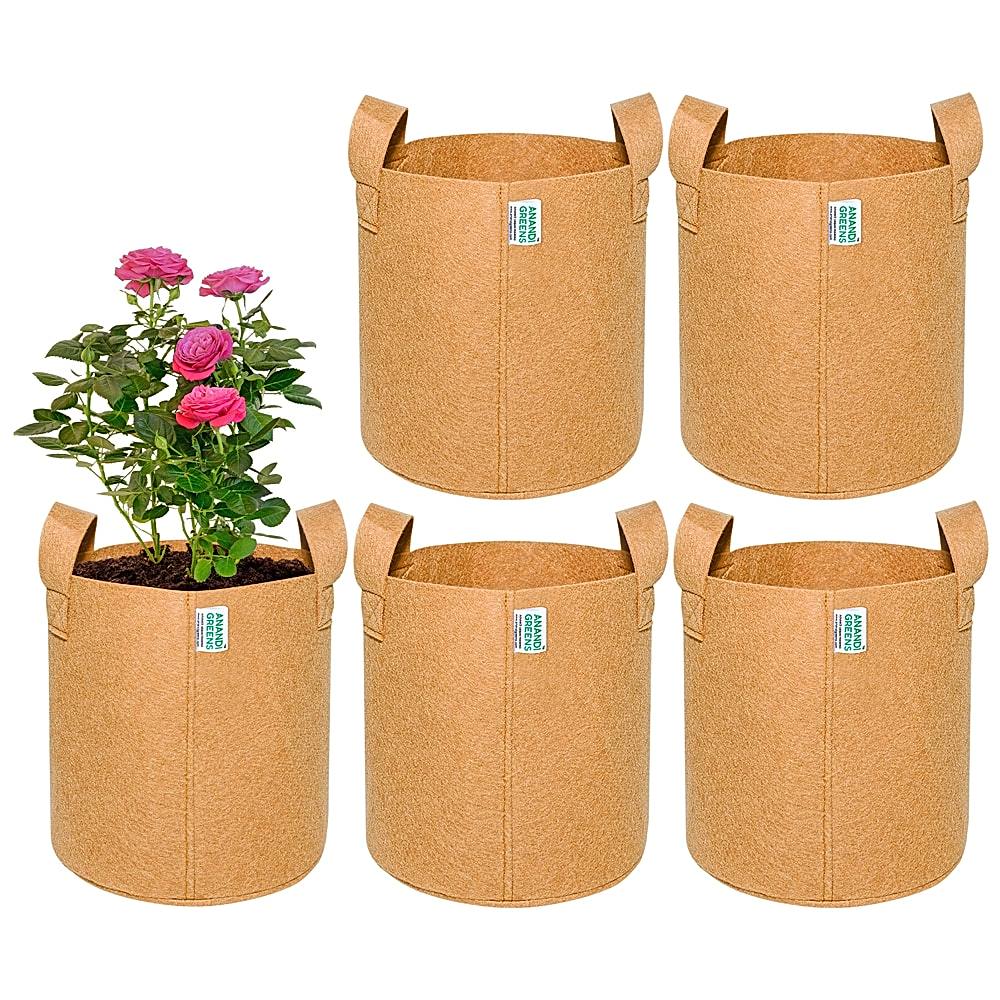 Anandi Green's Fabric Plant Grow Bag 400 GSM - 9 x 9 Inch (Camel) Set of 5 - 1 U