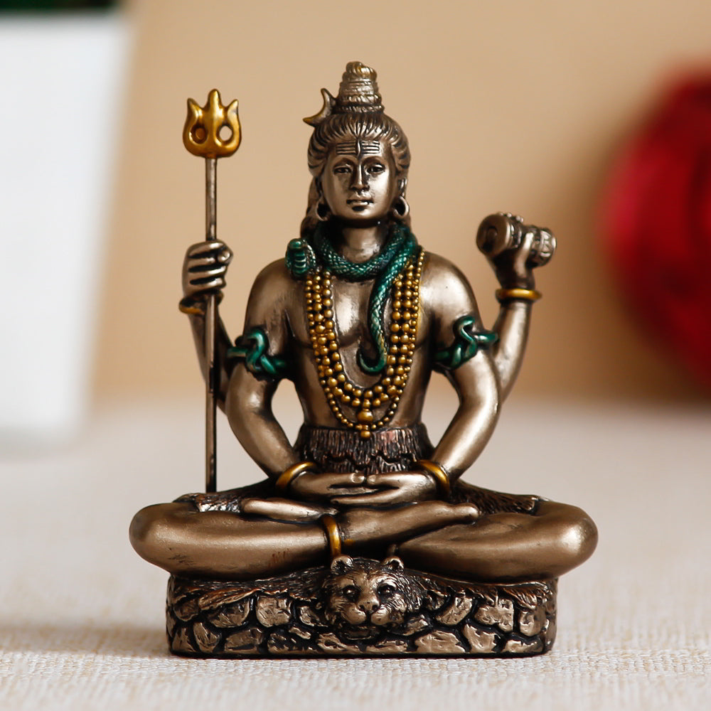 eCraftIndia Brown Resin Meditating Lord Shiva Statue - 1 Unit