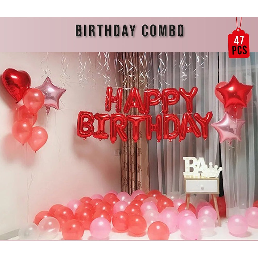 Manovedant Happy Birthday Decoration Kit - Red & Pink - 47 U
