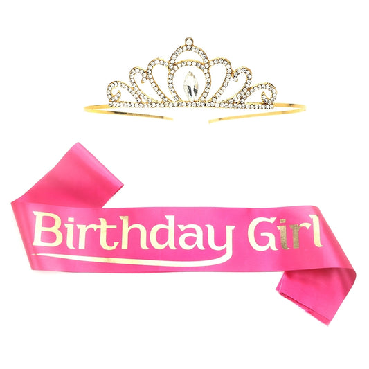 Manovedant Happy Birthday Sash & Crown Kit - Pink & Gold
